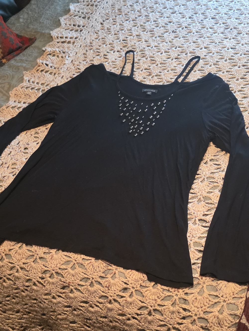 6th & Lane Embellished Black Long Sleeve Women's Top